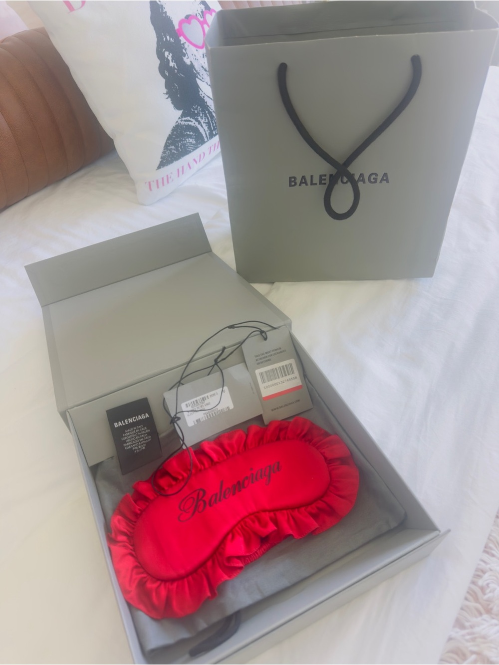 Balenciaga Bright Red Satin Ruffled Eye Mask